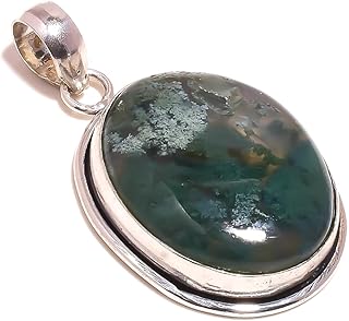 Green Moss Agate Cabochon Oval Gemstone Handmade Agate Pendant, Green Stone Pendant, 1.8in, Stone, Agate