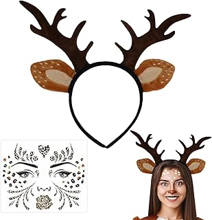 Thapncow Reindeer Ears Headband Deer Small Flower Deer Wood Headband Women Halloween Carnival Christmas Photo Frame Accessories