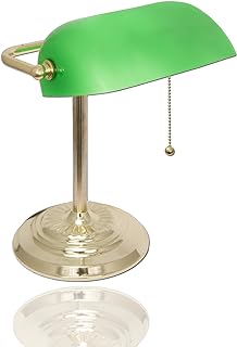 LIGHTACCENTS Traditional Bankers Desk Lamp with Green Glass Shade and Nickel Finish - Classic Study Light Perfect for Office and Home Workspace - Elegant Small Banker Lamp for Reading