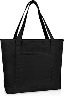 'DALIX Womens 23'' Deluxe 24 oz. Cotton Canvas Tote Bag Zippered'