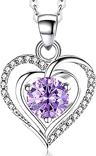 RIVIKO Heart Birthstone Pendant Necklace for Women 925 Sterling Silver Zirconia Necklaces Christmas Valentine's Mothers Day Jewelry Gifts For Her Mother Wife