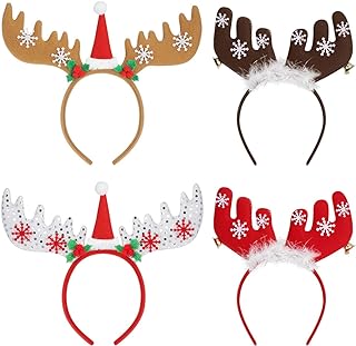 Frcolor Christmas Headbands Christmas Reindeer Headbands Headbands Hair Band Christmas Hats Party Favors for Adults and Children, Pack of 4