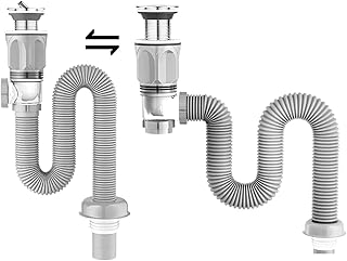 مجموعة تصريف حوض الحمام من تي اكس كيو اتش جيه اس مع انبوب مرن قابل للتوسيع على شكل حرف S، انبوب تمديد لحوض الغسيل مضاد للروائح الكريهة (رمادي)