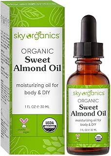 زيت اللوز الحلو العضوي للجسم من Sky Organics، نقي 100 ومعصور على البارد، عضوي معتمد من وزارة الزراعة الأمريكية للترطيب والتنعيم والتغذية، 1 أونصة سائلة. أوز