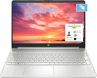 HP لابتوب نوت بوك بشاشة لمس HD مقاس 15.6 انش ومعالج انتل i3-1215U سداسي النواة جيل 12 وذاكرة RAM 32GB وSSD PCIe 1TB ومنفذ نوع C وHDMI وقارئ بطاقات SD وويندوز 11 وملحقات جي ام