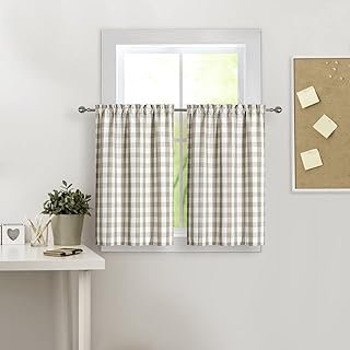 Amzdecor Buffalo Check Linen Curtains Kitchen Bathroom Curtain Rod Pocket Buffalo Plaid Patriotic Short Kitchen Window Curtain Set 28 Inches W