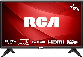 RCA تلفزيون RB24F1-A 24 بوصة HD DVB-T/T2/C دولبي صوت رقمي للمطبخ محرك ثلاثي تقليل الضوضاء اضاءة خلفية LED منفذ HDMI VGA للكمبيوتر ومشغل وسائط USB صغير مثالي للصالة او المطبخ أحمر