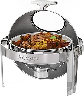 ROVSUN Roll Top Chafing Dish Buffet Set,6 Quart Round Stainless Steel Chafer for Catering,Buffet Servers and Warmers Set with Glass Window for Wedding, Parties, Banquet, Events，Graduation