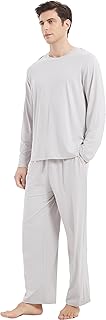 GYS Men's Pajamas Set Soft Bamboo Viscose Long Sleeve Sleepwear and Long Pants 2 Piece Pjs Set Sleep Sets with Pockets