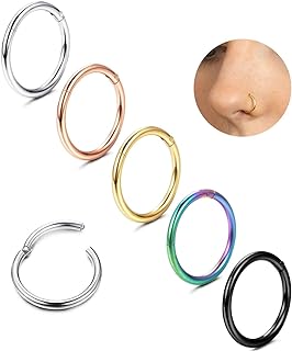 5Pcs G23 Titanium Nose Rings Hoops 16G/18G/20G Septum Hinged Nose Rings Clicker Rings for Lip Cartilage Daith Helix Rook Tragus Ear Lobe Earrings Conch Piercing Jewelry Hypoallergenic Nose