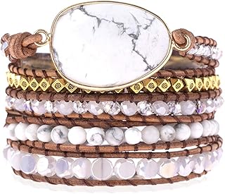 RIAH FASHION Bohemian Multi Layer Beaded Strand Stack Bracelets - Sparkly Crystal, Natural Stone Pendant, Rhinestone Bead Statement Stretch Adjustable Bangle Set