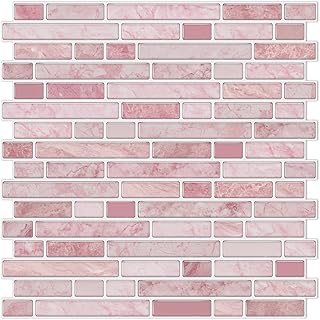 Alwayspon 10 Sheets 12" x12inch Pink Marble Effect Vinyl Tiles, Backsplash, Self-Adhesive Peel and Stick Wall Tile Stickers, Stick on Subway Tiles for Kitchen Bathroom Wall Decor, T106