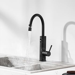 Tap with Instantaneous Water Heater, Electric Heating Kitchen Tap 3200 W, Quick Heating, LED Temperature Display, 360° Rotating Nozzle, Sink Mixer Tap, Kitchen Mixer Tap, Black