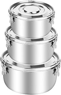 CTDMJ Stainless Steel Container, 3 Pack, 304 Stainless Steel Lunch Box (660 ml/1040 ml/1590 ml), Adult Food Container, Lunch Box, Children, Leak-Proof Stainless Steel Box with Lid for Snacks, Fruit,