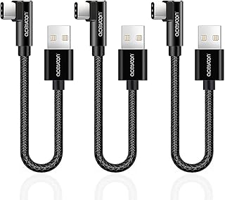 اسيون كيبل USB C بزاوية 90 درجة بطول 0.6 قدم من النوع سي مضفر بزاوية يمنى قصيرة الى USB A 20 سم على شكل حرف L للشحن ومزامنة البيانات متوافق مع S10 S9 S8 P40 P30 P20 ميت 30/20 بكسل [3 قطع]