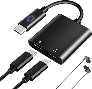 موزع USB C من توينك 2 في 1 الى محول صوت وشحن ودونجل جاك سماعة راس متوافق مع جوجل بكسل 7 6 5 4 4XL 3 سامسونج جالكسي S23 S22 S21 والمزيد أسود