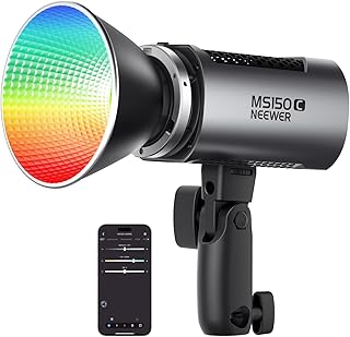 نيوير مصباح فيديو LED MS150C RGBWW مع تحكم 2.4G/APP 150 واط صغير RGB COB اضاءة بوينز ضوء محمول باليد 2700-6500 كلفن، 16600 لوكس/1 متر، CRI97+/TLCI98+، 18 تاثير، RGBCW