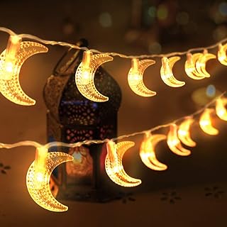 40 مصباح LED لديكور رمضان على شكل قمر لحفلات الهلال والزفاف والكريسماس وعيد الشكر مناسب للغرف وغرف النوم وغرف المعيشة