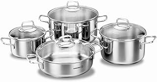 Korkmaz Perla 8 Piece High-End Stainless Steel Induction-Ready Cookware Set with Tri-Ply Encapsulated Base