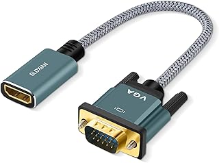 محول HDMI VGA من اس ال دي اكس اي ان انثى ذكر 1080P لجهاز تي في ستيك وتلفزيون HD والكمبيوتر واللابتوب والشاشة وجهاز العرض واكس بوكس 15 سم عدد المنافذ: 2، ذهبي