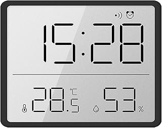 ساعة حائط رقمية من هيسي بشاشة عرض كبيرة وخاصية استشعار الرطوبة والتاريخ ودرجة الحرارة، مثالية للاستخدام في المنزل والمكتب، تعمل بالبطارية، بلاستيك