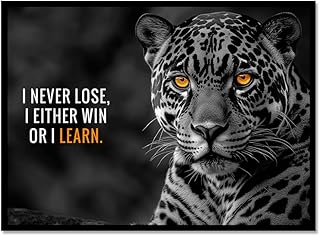 KUBAPIG Motivational Phrases Poster Print Inspiring Words Wall Art Canvas Painting Tiger Lion Leopard Eagle Office Decor Home Decoration (SKU20,12 x18inch=(30 x45 cm),Black Metal Frame)