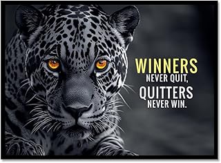 Motivational Phrases Poster Print Inspiring Words Wall Art Canvas Painting Tiger Lion Leopard Eagle Office Decor Home Decoration (SKU21,12 x16inch=(30 x 40 cm),Black Metal Frame)