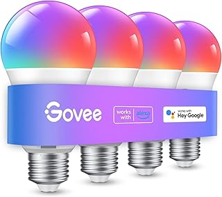 Govee Smart Light Bulb E27, Colour Changing with Music Sync Lamp, 54 Scenes, 16 Million DIY Colours, WiFi & Bluetooth LED Smart Bulb Works with Alexa Google Assistant Home App, Pack of 4