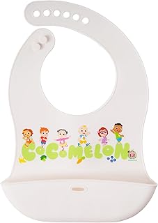 CoComelon Silicone Bibs for Babies with Adjustable Neck - Durable Baby Silicone Bibs, Baby Bib with Food Catcher Pouch for Mess-Free Meal Time, Led Weaning for Boys and Girls