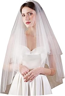 EllieWely 2 Tier Glitter Tulle Wedding Bridal Veil With Metal Comb F40