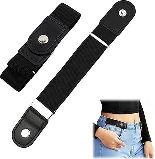 2 Pcs No Buckle Elastic Stretch Belts for Women Men Buckle Free Invisible Unisex Elasticated Belt Durable Adjustable Waist No Buckle Belt Stretch Buckle Free Belt for Jeans Trousers Pants