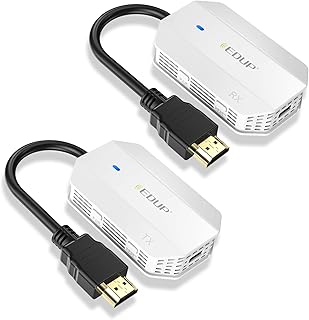 ايدوب جهاز ارسال واستقبال HDMI لاسلكي، مجموعة موسع HDMI لاسلكي، التوصيل والتشغيل، مدى طويل 50 متر/165 قدم، لبث الفيديو والصوت للشاشة من اللابتوب/الكمبيوتر/تلفزيون HD/جهاز العرض/الكاميرا- ابيض