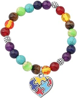 MYOSPARK Autism Puzzle 7 Chakra Beads Elastic Bracelet Autism Awareness Jewelry Gift for Autism Teacher Autism Mom/Aunt/Grandma Gift