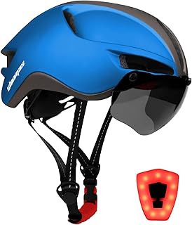 Shinmax Adult Bike Helmet,Bicycle Helmet with Removable Magnetic Goggles & USB Rechargeable LED Light Road Mountain Bike Helmet Adjustable Size Ultralight Cycling Helmet Men Women SM-T88