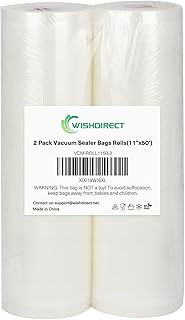 أكياس ختم الطعام من ويش لفة 2 عبوة من 27.94 سم × 50 قدم من الدرجة التجارية خالية من البيسفينول A متوافقة مع آلة توفير الطعام وSous Cooking (إجمالي 100 قدم)