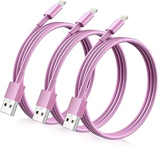 كيبل شاحن ايفون لايتنينج اصلي مطور 2022 [3 قطع 3 اقدام] كيبل شحن USB A معتمد من ابل لايفون 13 12 11 ميني برو XR Xs ماكس X SE 8 7 6 بلس ايباد ايبود ايربودز - بينك