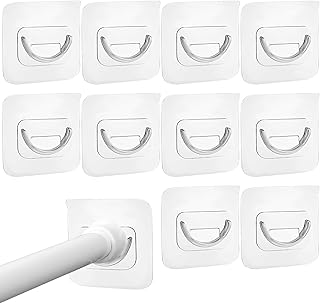 10 Pcs Adhesive Curtain Rod Holder Hooks Self-Adhesive Curtain Rod Bracket No Drill Curtain Hangers Nail Free Adjustable Curtain Rod Holder Curtain Pole Wall Brackets for Home Bathroom Kitchen