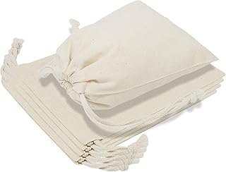 12-Pack 6” x 8” Reusable Produce Bags, Muslin Bags with Drawstrings for Shopping & Storage, 100% Natural Cotton Bags, Washable, Biodegradable, Food Safe