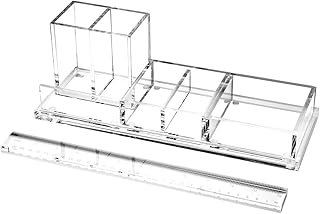 اكسبوتران منظم مكتب اكريليك شفاف مكون من 4 قطع + مسطرة اكريليك مجانية مجانية، منظم سطح المكتب للمكتب او المنزل
