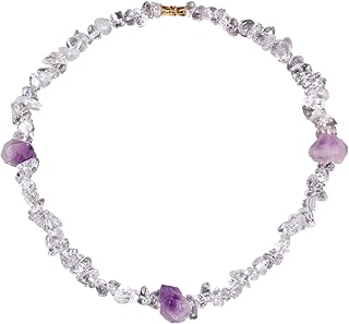 XHUUU Drusy Quartz Amethyst Clear Quartz Choker Necklace for Women Healing Crystal Yoga Balance Meditation Chip Tumbled Gemstone Jewelry Gift