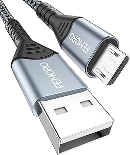 فيمورو كيبل مايكرو USB بطول 6 قدم، كيبل شحن USB نوع A الى Micro USB 2.0 لنقل البيانات والشحن، سلك اندرويد مضفر 12 واط متوافق مع مايكرو يو اس بي كيندل والهواتف الذكية والتابلت ومكبر الصوت بلوتوث وام بي