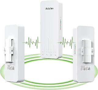 ادالوف مجموعة جسر لاسلكي جيجابت من 3 قطع، 3 كم 5.8G نقطة الى نقطتين CPE، جسور واي فاي طويلة المدى CPE662 لـ PtP/PtMP مع هوائي عالي الكسب ومحول PoE ومنفذ ايثرنت RJ45 1000/100Mbps