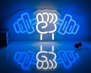 Barbell Neon Sign, Dumbbell LED Light for Home Gym Decor, Dimmable USB Powered Gym Lighting Decoration for Workout Room, Fitness Center, Sports Club, Gift for Friends, Teens & Boys (13.8" X 6.3")