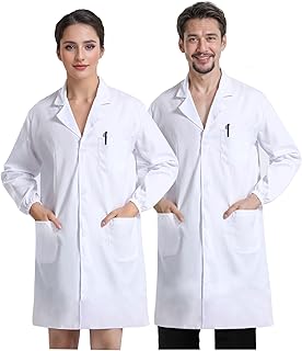 Laboratory Coat, White Coat, Doctor's Coat, Unisex Chemistry Protective Clothing, Men and Women, Long Sleeve Medicine Coats, Medical Uniform with Buttons and 3 Pockets for Laboratory, Study,