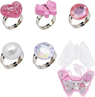 Melbelia Little Girl Jewel Rings, Adjustable Kids Jewelry Rings in Box, Girl Pretend Play and Dress Up Rings No Duplication Birthday or Holiday Gifts for Girls Toys Age 3 4 5 6 7 8 9 Years Old (5