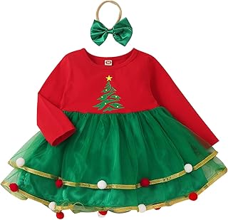 Toddler Baby Girls Christmas Tutu Dress Infant Buffalo Plaid Long Sleeve Tulle Party Dresses with Bow Headband