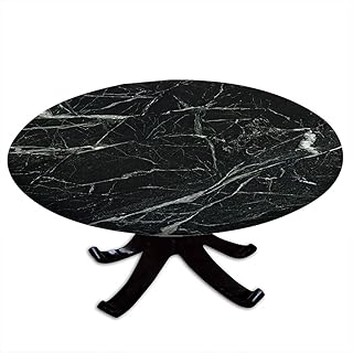 ESFVRG Marble Fitted Round Tablecloth, Elastic Edge, Waterproof and wipeable Table Cover, for Dining Tables, Buffet Parties and Camping, Fit for 48" Table,