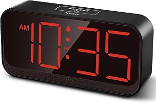 Acedeck Battery Operated Digital Clock: Cordless Small Alarm Clock for Bedroom Travel - Large Numbers 4 Dimmers for All Ages Red Digits