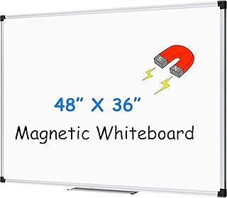 اكس بورد سبورة بيضاء مغناطيسية مقاس 48 × 36 انش، لوح كبير قابل للمسح الجاف مع اطار الومنيوم فضي، لوح ابيض مغناطيسي يثبت على الحائط للمنزل والمدرسة والمكتب