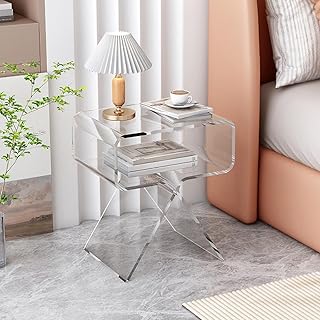 Transparent Acrylic Side Table, Premium Bedside Table with Open Shelf for Living Room, Bedroom, Home Decor, No Assembly, End Table for Office, Hallway, Small Rooms, Minimalist (Size: Small, Colour: